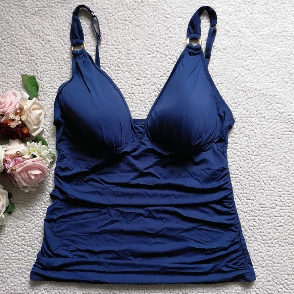 Bleu Rod Beattie Surplice Shirred Tankini Top Plus Size In Navy, Size 14